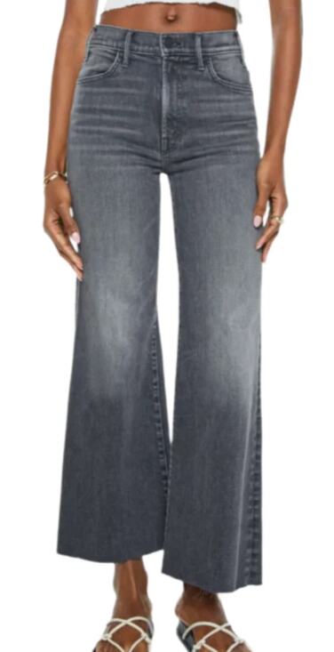 MOTHER Denim - Mother Hustler Roller Ankle Fray Call It A Night Gray Wide Leg Jeans Size 27 NEW